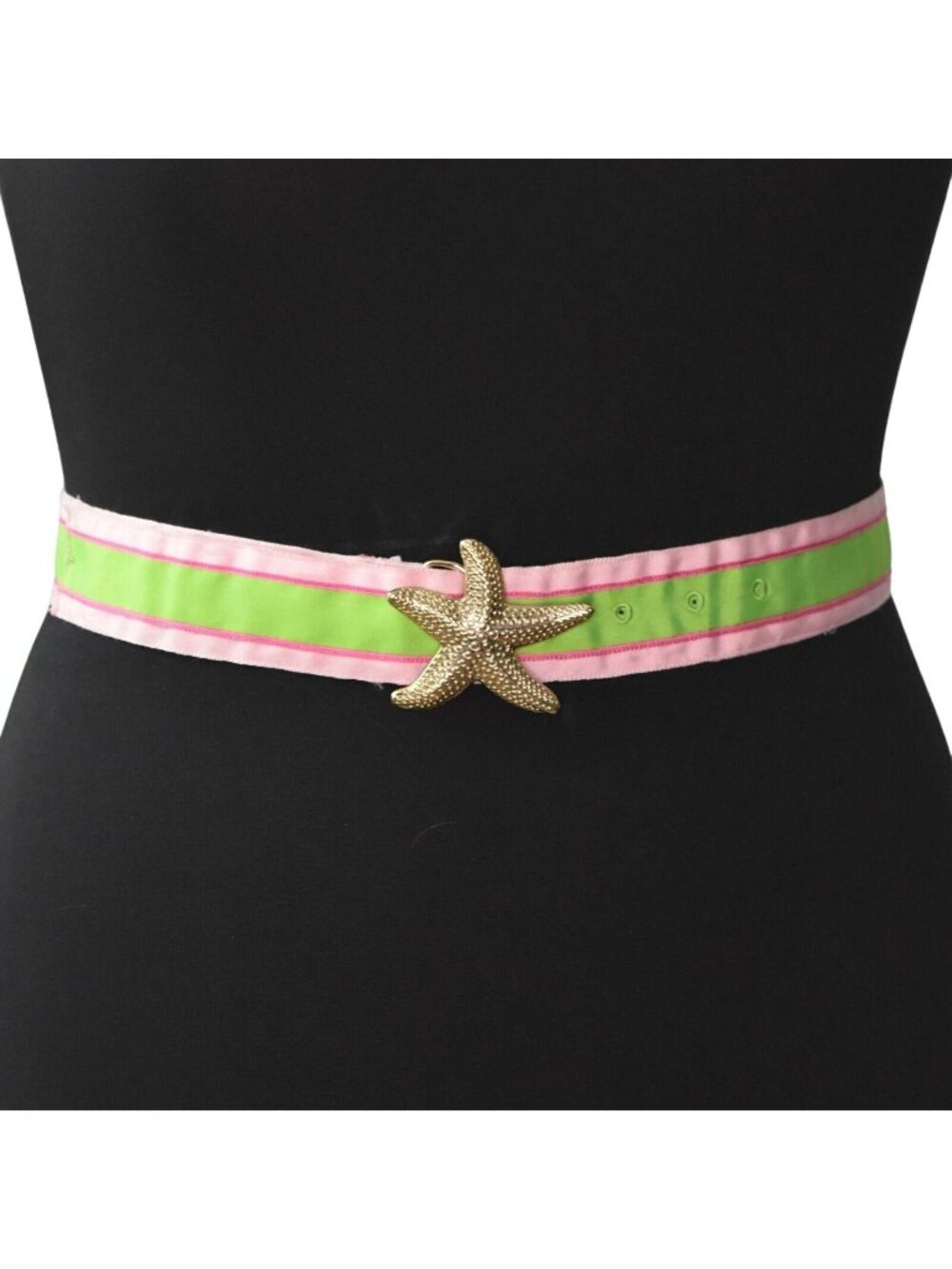 Talbots Starfish Belt Pink Green Stripe Ribbon Size Medium Nautical Beach